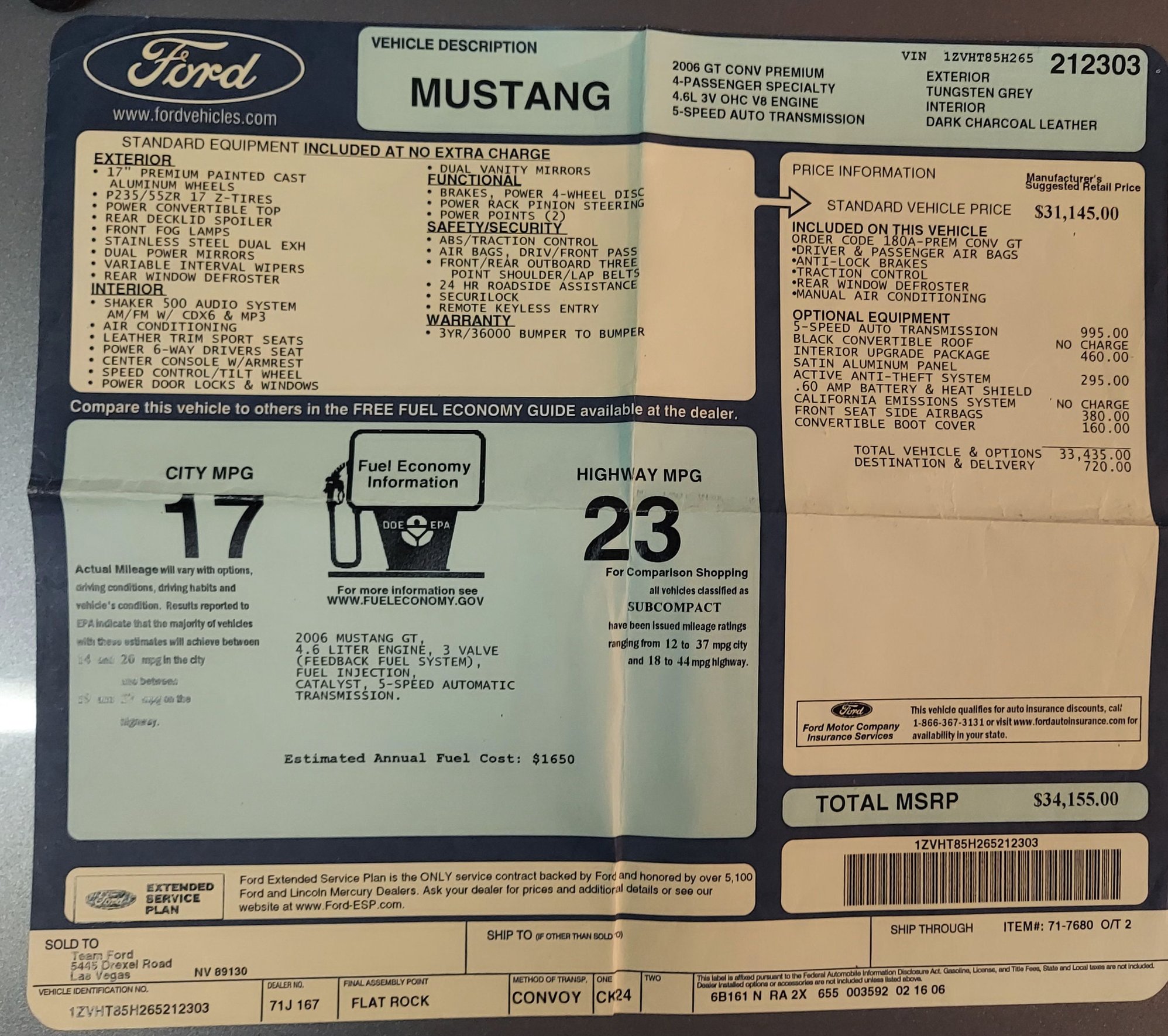 2006 Ford Mustang - 2006 Mustang GT Convertable Supercharged - Used - VIN 1ZVHT85H265212303 - 142,000 Miles - 8 cyl - 2WD - Automatic - Convertible - Gray - Fair Oaks, CA 95628, United States