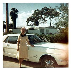 Grandma Leona on the day she drove the car home - 1965