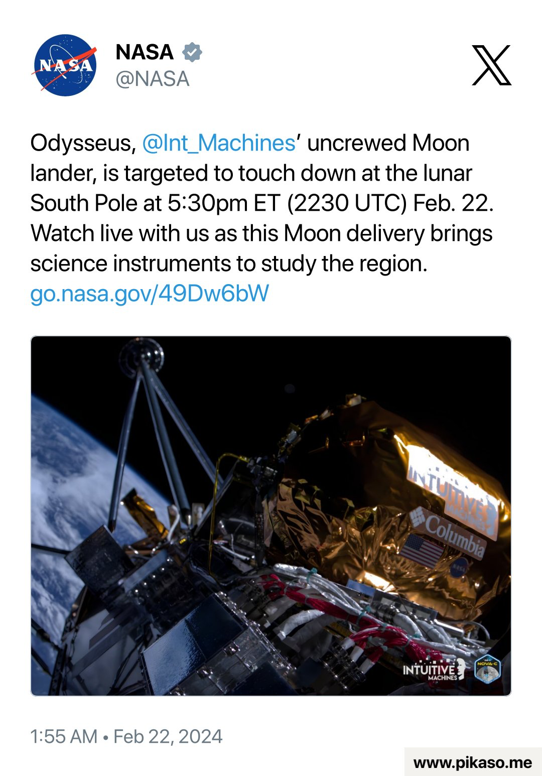 Odysseus Lunar Lander - PPRuNe Forums