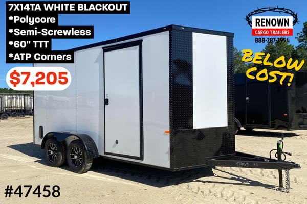 NEW 7X14TA White Blackout Enclosed Cargo Trailer   for Sale $7,205 