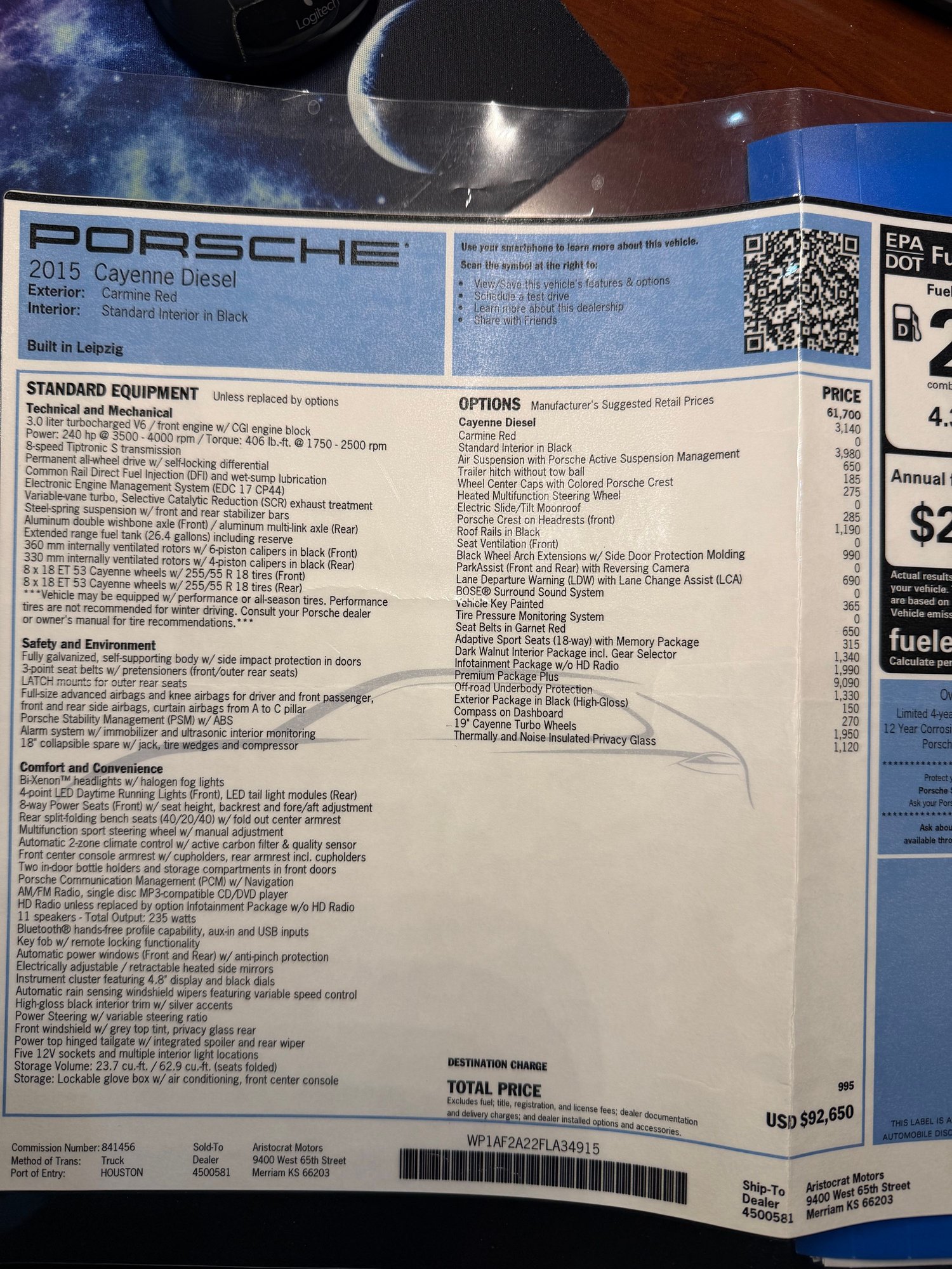 2015 Porsche Cayenne - 2015 Porsche Cayenne Diesel Carmine Red - Used - Overland Park, KS 66221, United States