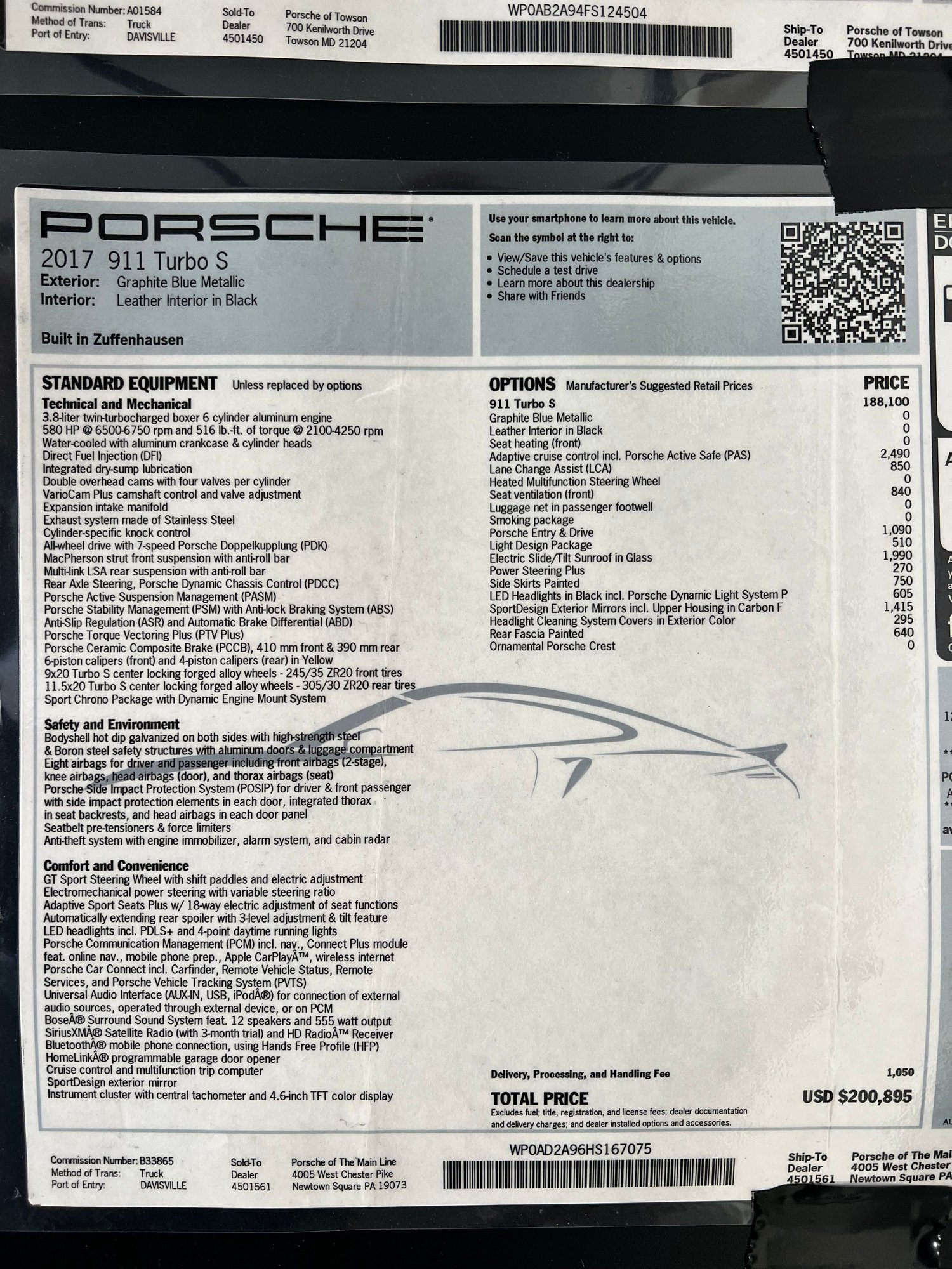 2017 Porsche 911 - Graphite blue Metallic 991.2 Turbo S - Used - VIN WP0AD2A96HS167075 - 21,800 Miles - Orland Park, IL 60462, United States