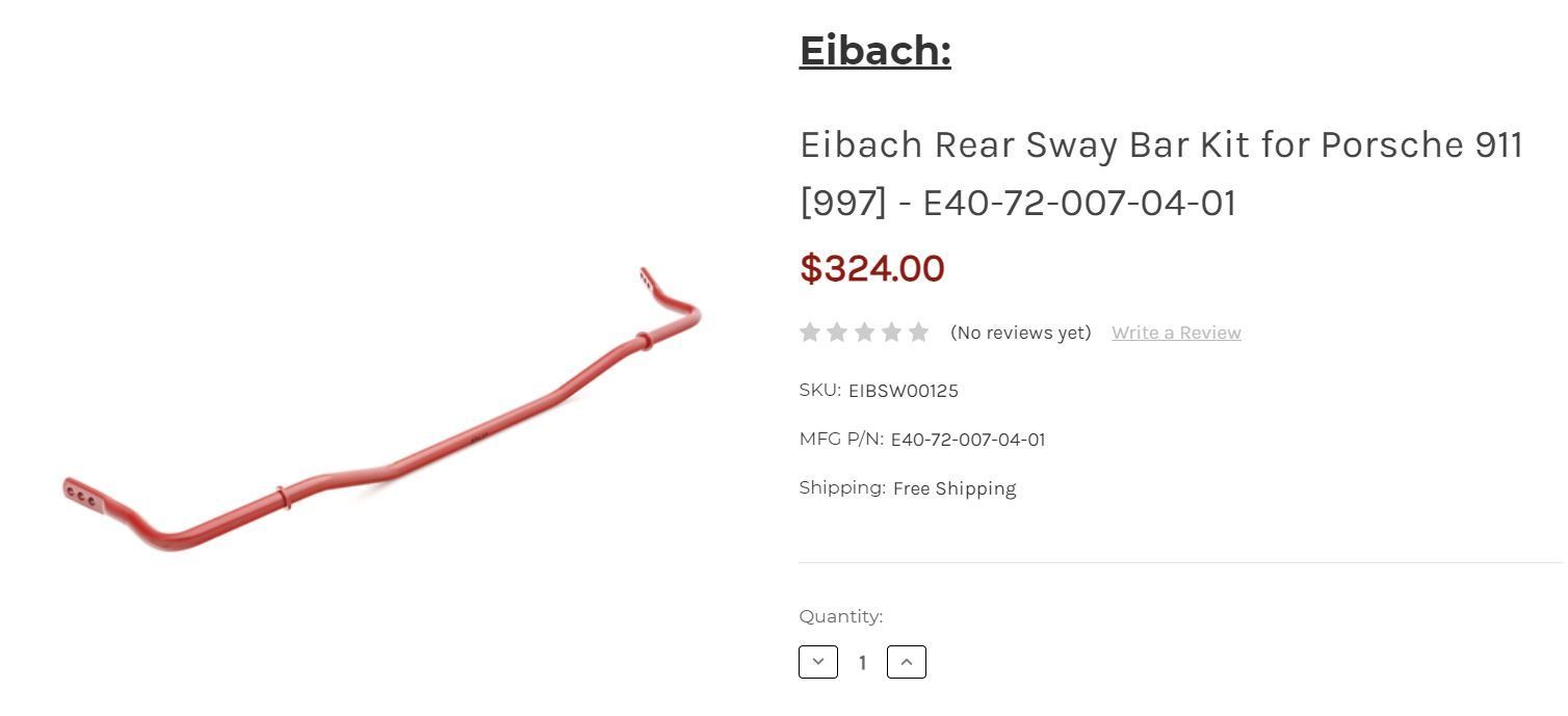 Steering/Suspension - Eibach Rear Sway Bar Kit for Porsche 911 [997] - E40-72-007-04-01 - Used - 2005 to 2012 Porsche 911 - Irvine, CA 92612, United States