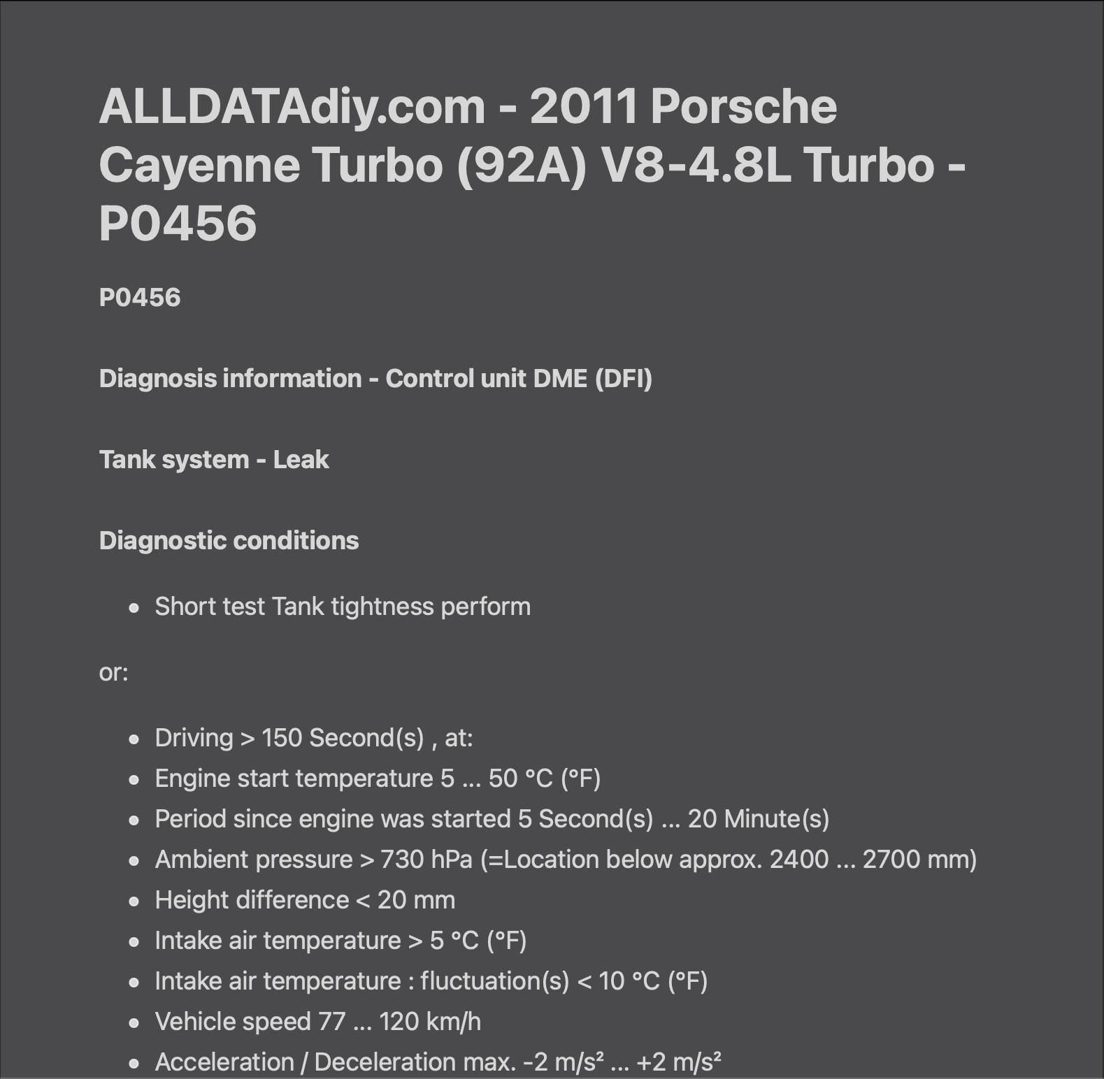 2014 Cayenne Turbo P1248 and P0456 code help Rennlist Porsche