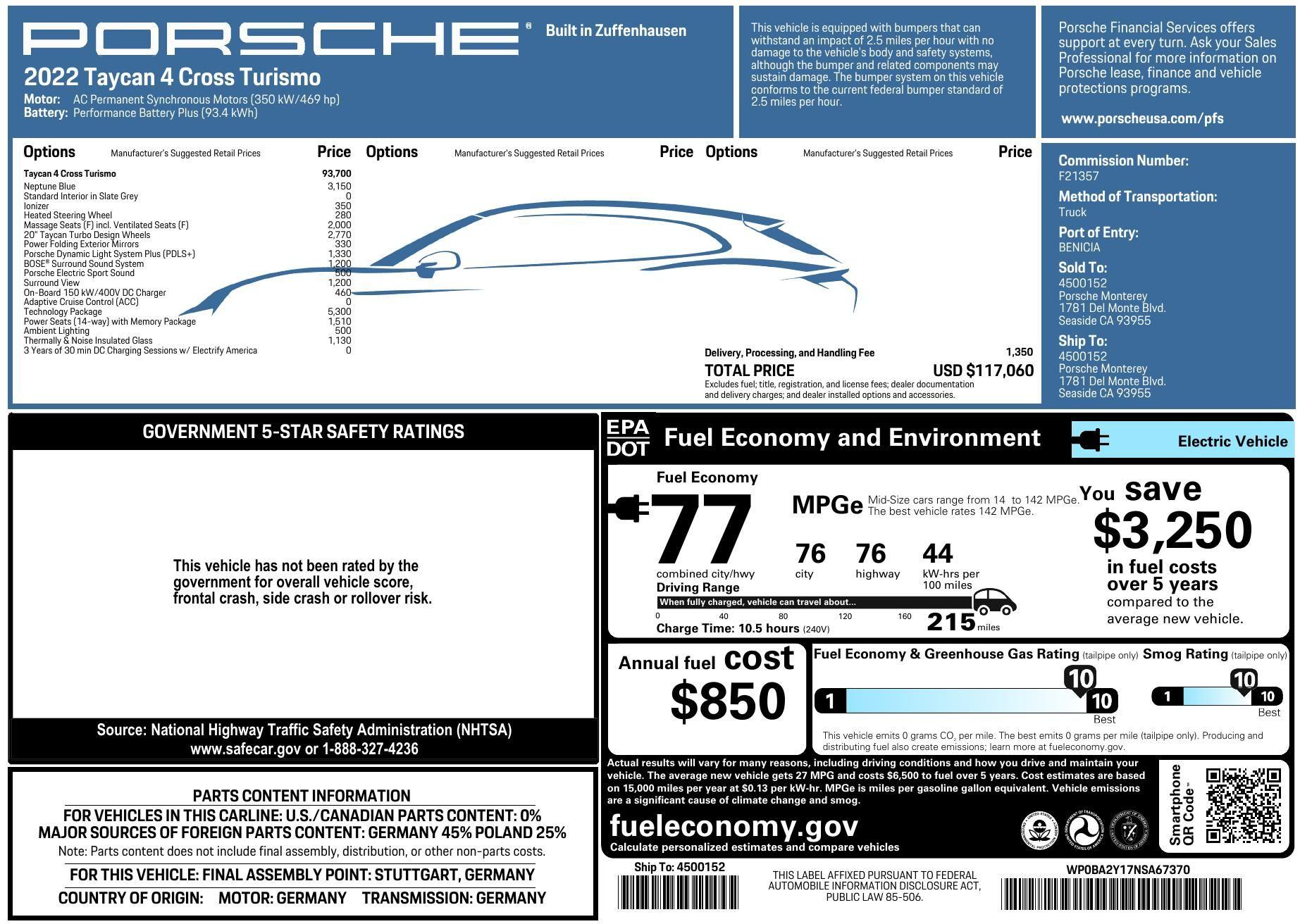 2022 Porsche Taycan - 2022 Taycan 4 Cross Turismo - Used - VIN WP0BA2Y17NSA67370 - 24,800 Miles - Other - AWD - Automatic - Wagon - Blue - Morgan Hill, CA 95037, United States