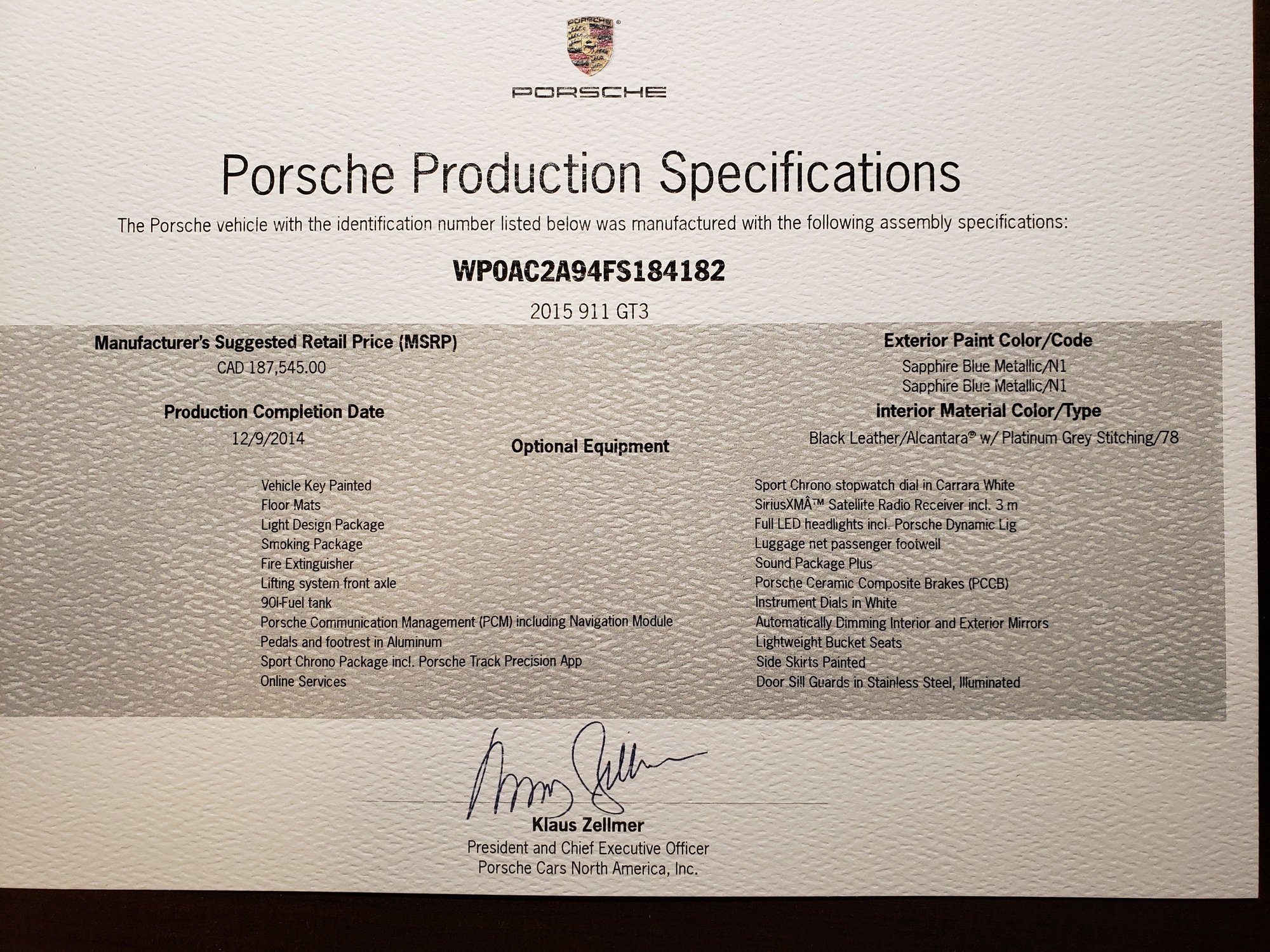 2015 Porsche GT3 - 2015 Porsche GT3, Sapphire Blue Metallic, PCCB, LWBS, PFF, Low mileage! - Used - VIN WP0AC2A94FS184182 - 11,129 Miles - 6 cyl - 2WD - Automatic - Coupe - Blue - Jacksonville, FL 32233, United States