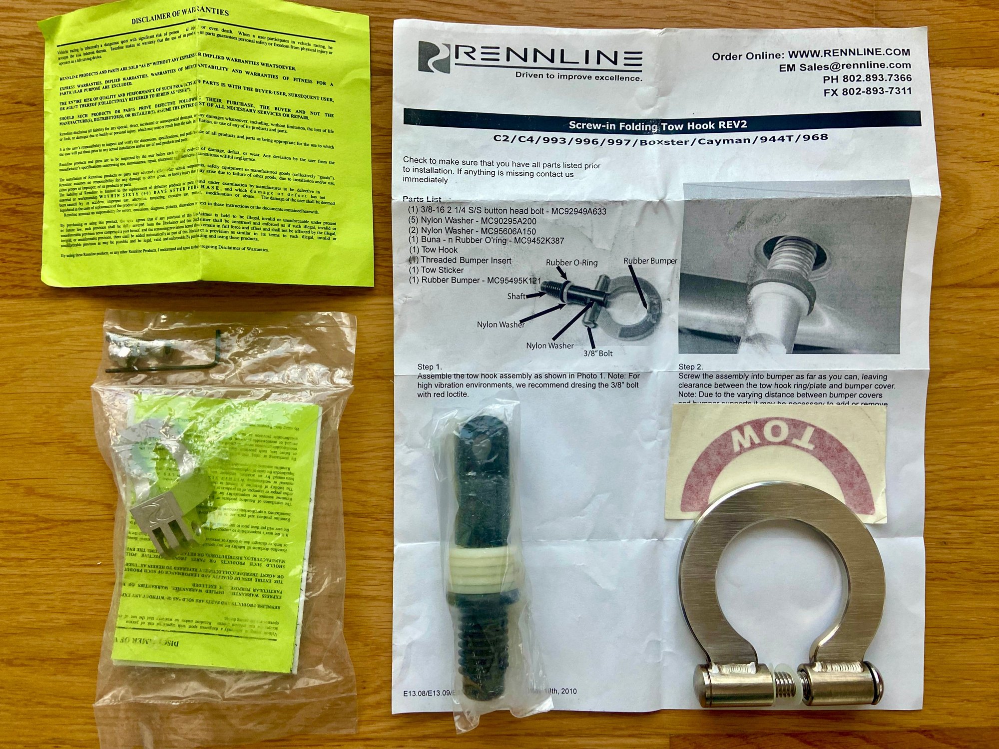 Accessories - Rennline Folding Tow Hook - REV2 for Porsche - New - All Years  All Models - Jersey City, NJ 07302, United States