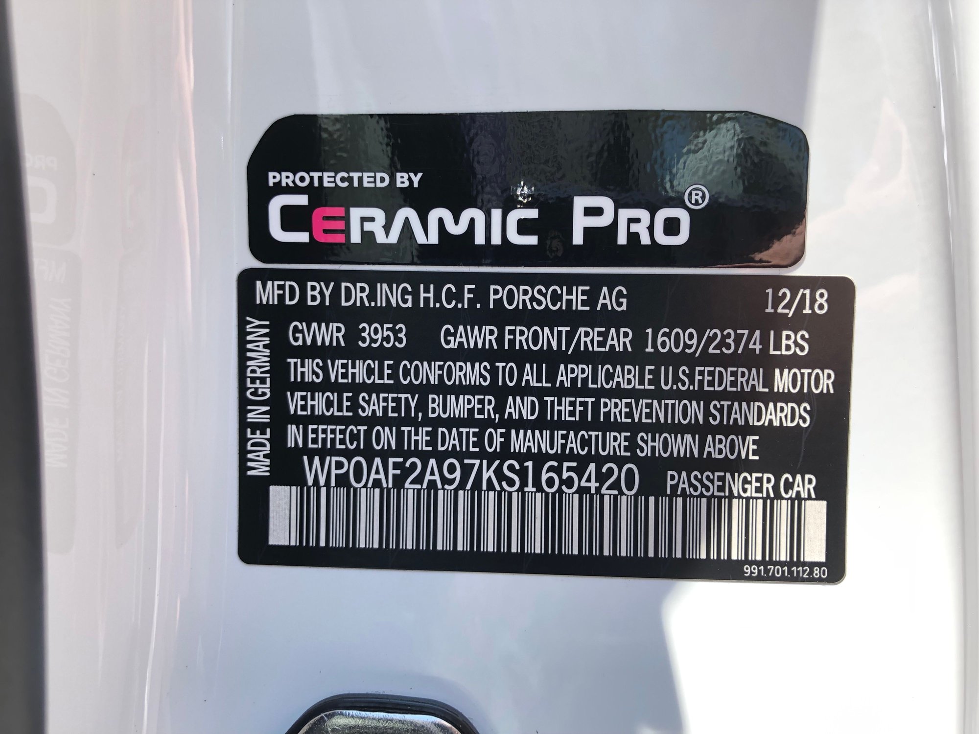 2019 Porsche GT3 - 2019 PORSCHE 911 GT3RS - Used - VIN WP0AF2A97KS165420 - 1,221 Miles - 6 cyl - 2WD - Automatic - Coupe - White - Miami, FL 33146, United States