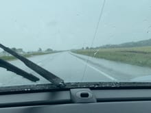 Hit some pretty good rainstorms. The car was surefooted throughout. Wipers squeak at the top of the swipe though, ugh.
