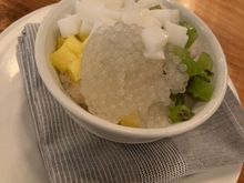 dessert, crushed ice, kiwi, almond tofu and tapioca 