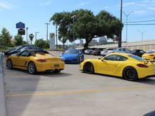 Sapphire Blue and Racing Yellow GT4s with Speed Yellow and Aqua Blue Spyders