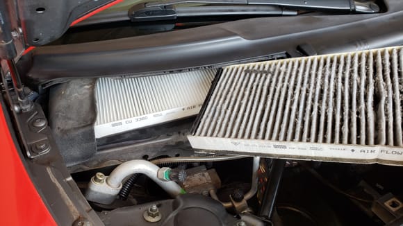 New cabin filter finally arrived.
The old filter was filled with acorns and crap..i vacummed it out and put it back and waited a couple days for new one to arrive.
Freshhh air please.