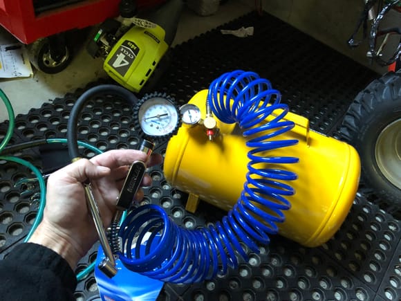 Retrofitted the air tank with a new wand style hose, and gauge. $13 from HF. 