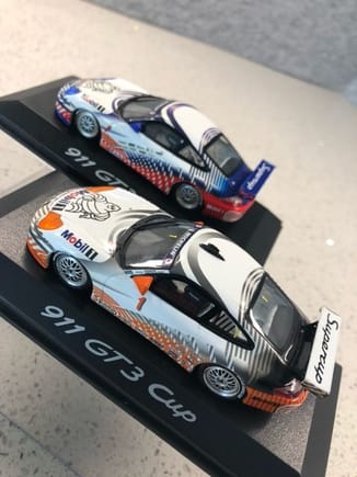 1/43 996 GT3 Supercup Porsche Motorsport Presentation Livery, # 1 (Orange) and # 1 (Blue) 2-car set) - $120