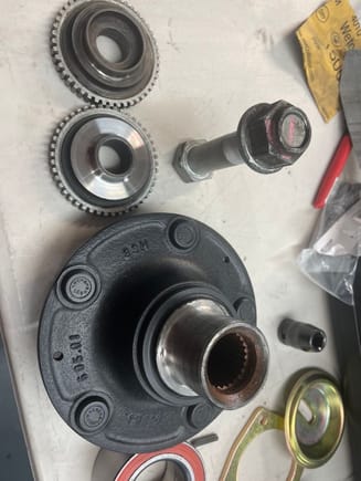 C2 ABS washer to the left with 964 ABS ring and the C4/993 style washer to the right prior to assembly