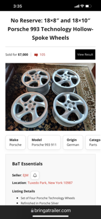 Well if this is market, then my set are a deal. I have heard the comments on the board regarding the 7.5” vs the 8” wheels in terms of rarity. The 7.5” wheels were an option on the 996 NB and Boxster commencing in 1999. Try and find them. They are scarce. They also worked well on my NB 993 as pictured. I preferred the 7.5” wheels in front of my NB 993 as it retained more of the steering feel of the original car w Cup 2 17” wheels. Again that is personal preference. 