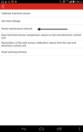 Special Function menu - select "Reset maintenance interval"