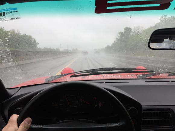 Raining in Kentucky
Zero problems rolling along at 80mph, following a later 911 cabriolet.
