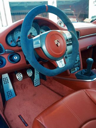 My 997s with terracotta.... rennline pedal kit, DC customs steering wheel, alcantara shifter and alcantara center console, carbon fiber trim bezels .....