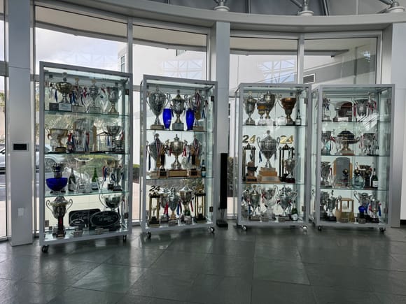 This is just some of the trophies that Champion Motorsport’s has won with the race cars they have  campaigned.