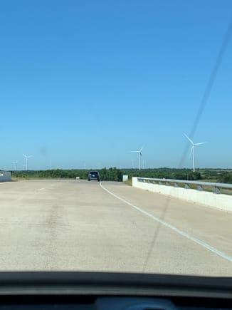 Hubbard TX windfarm. Local ranchers and farmers allow them on their land so they are spread over a huge area.