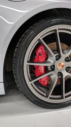 Satin wheels and calipers coated with Ceramic Pro.