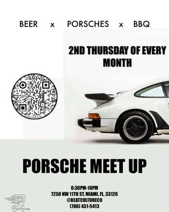 Probably the largest regular Porsche meetup in S Fla.  Past few months over 100 Porsches have shown up ranging from a couple 912s to 992 GT3s with a few 928s 944s and even a Cayenne or two.

Ive gotten into a couple Porsche drives the oast few months from going there too. 