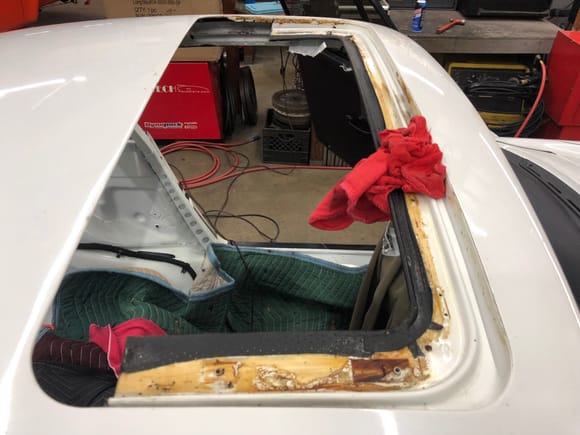 Day Two.  Cut out a small section of the sunroof cassette to see how it releases from the roof skin.