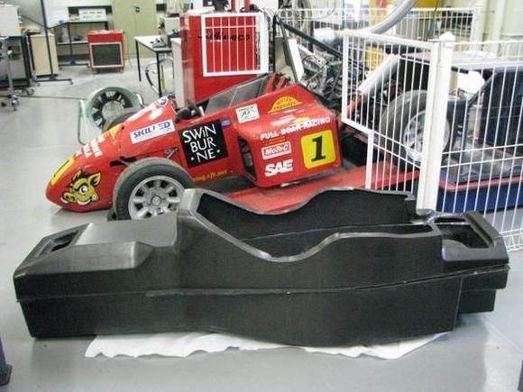 Tub next to old car.