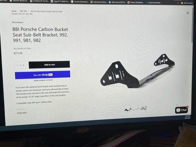 Interior/Upholstery - BBI Porsche Carbon Bucket Seat Sub-Belt Bracket, 992, 991, 981, 982 GT4 GT3 RS New - New - 2016 to 2023 Any Make All Models - 0  All Models - Houston, TX 77031, United States