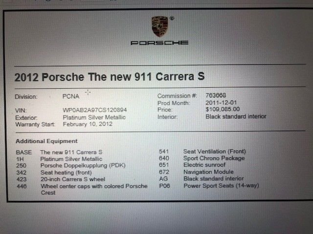2012 Porsche 911 - 2012 Porsche 911 Carrera S Platinum Silver Metallic/Black Mint! - Used - VIN WP0AB2A97CS120894 - 49,120 Miles - 6 cyl - 2WD - Coupe - Silver - Alpahretta, GA 30009, United States