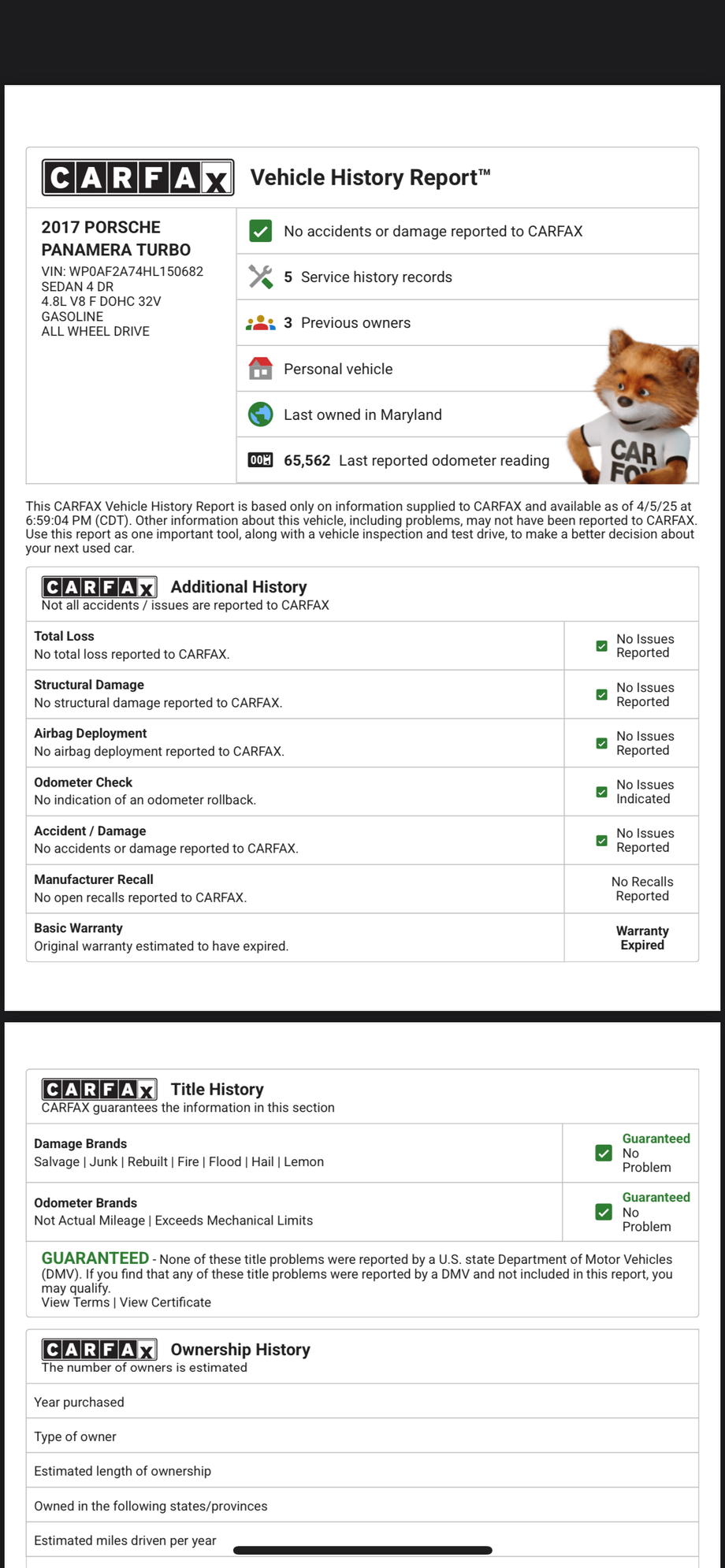 2017 Porsche Panamera - 2017 Porsche Panamera Turbo - Used - VIN WP0AF2A74HL150682 - 65,800 Miles - 8 cyl - AWD - Automatic - Sedan - Gray - Hanover, MD 21076, United States