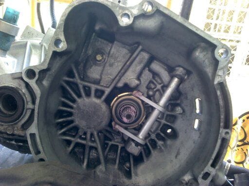 Clean clutch area.  Pull type throw out bearing, weird!
