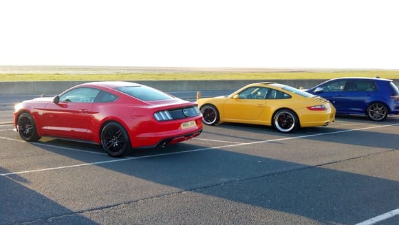 Mustang GT, Porsche 911 and a Golf R