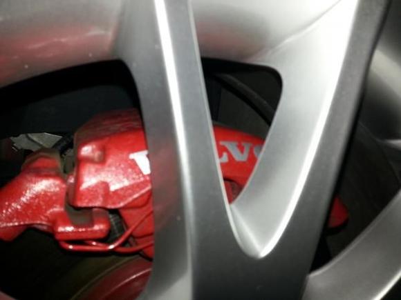 Painted to match calipers with Volvo lettering.