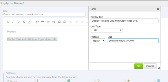 screen shot taken when using Link tool