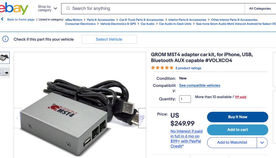Audio Video/Electronics - GROM MT S4 iPhone/Android sync for older model Volvo radios - Used - 2000 to 2008 Volvo XC90 - Harrisonburg, VA 22801, United States