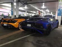 Lovely Mclaren 720s along side with a Lamborghini Aventador LP 750-4 SV. This duo was spotted at Tysons Galleria in Northern Virginia. And guess what? Both of these supercars are owned by the same guy! How cool is that?