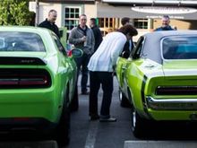 A Hellcat Challenger, with an old Charger.