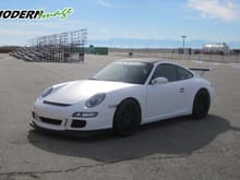 RennTrack dot com PORSCHE 997s after being wrapped with matte white vinyl, by ModernImage.net .Getting ready for a track day.