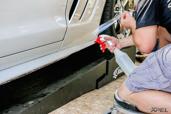 Marcus is giving this Corvette extra protection on the rocker panels to help protect against rock chips and road debris