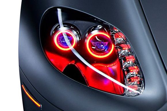 Blue "demon eyes" with etching.