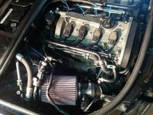 Motor after Hi_performance turbo, injectors, divertor valve, cold air intake, plugs, coils(not in picture), Mass AF upgrade, and threw in a complete pcv system for good measures