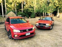 My 2016 Jetta GLI and my 1986 Coupé GT both dressed in tornado red