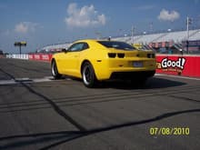 A rear-view of my Camaro on the front-stretch.