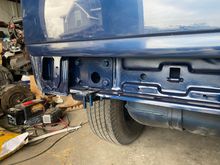 Cut unibody to install frame rail upgrades and bumper supports