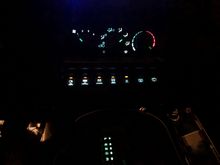 Managed to get the old bulb cover things around the LED...  much better!  Might go with dimmer green LEDs down the road, kind of a temp fix for now.