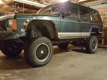 cut the front fender and did a cut and fold on the rear fenders. next up is to fab up the new fender flairs and boat sides. make some control are drop brackets and bump the lift up to 6 inches of lift and possibly an axle swap. let me know what tires you think would be the best size and wheels.