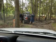 This bone-stock WJ did great on the stock course, except this part on the last day. Little mud portion that everyone had rooted up. Ended up pulling his front bumper off when I pulled him out. So I lent him a few bungee cords.