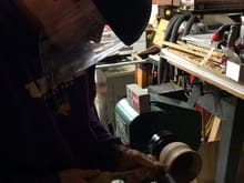And my son turning a bowl.  He's done several things but he really enjoys turning bowls.  He's made some pretty amazing ones.